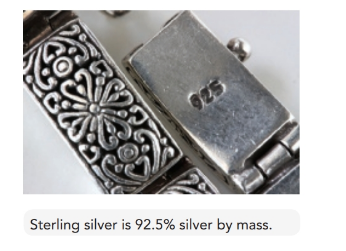 Chapter 7, Problem 8CI, A sterling silver bracelet, which is 92.5% silver by mass, has a volume of 25.6 cm3 and a density of 