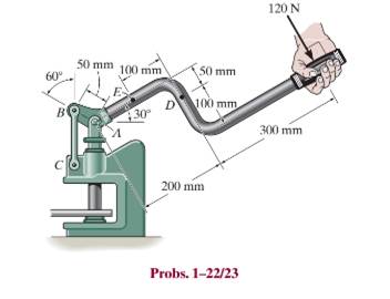 Chapter 1.2, Problem 23P, The metal stud punch is subjected to a force of 120 N on the handle. Determine the resultant 