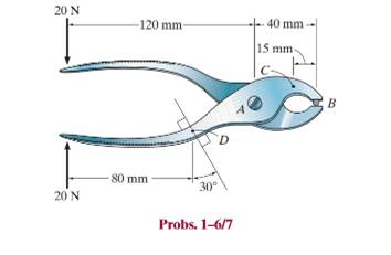 Chapter 1.2, Problem 7P, Determine the resultant internal loading on the cross section through point D of the pliers. There 