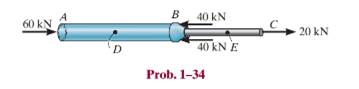 Chapter 1.5, Problem 34P, The built-up shaft consists of a pipe AB and solid rod BC. The pipe has an inner diameter of 25 mm 