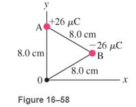 Chapter 16, Problem 33P, Determine the electric field E at the origin 0 in Fig. 16—58 due to the two charges at A and B 