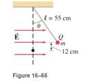 Chapter 16, Problem 57GP, A point charge (m = 1.0 gram) at the end of an insulating cord of length 55 cm is observed to be in 