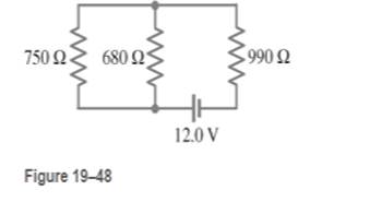 Chapter 19, Problem 16P, Determine (a) the equivalent resistance of the circuit shown in Fig. 19-48, (b) the voltage across , example  2