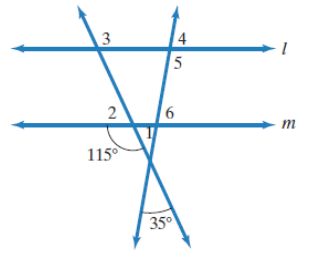 Chapter 10, Problem 17RE, In the figure shown, lines l and m are parallel. Find the measure of each numbered angle. 