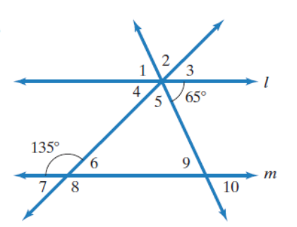 Chapter 10.2, Problem 10E, In Exercises 9-10, lines I and m are parallel. Find the measure of each numbered angle.
10. 
 
