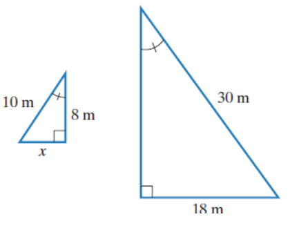 Chapter 10.2, Problem 13E, In Exercises 11-16, explain why the triangles are similar. Then find the missing length, x
13. 
 