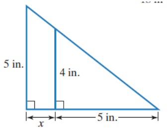 Chapter 10.2, Problem 14E, In Exercises 11-16, explain why the triangles are similar. Then find the missing length, x.
14. 
 