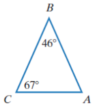 Chapter 10.2, Problem 1E, 1. In Exercises 1-4, find the measure of angle A for the triangle shown.

 