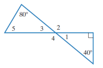 Chapter 10.2, Problem 5E, In Exercises 5-6, find the measures of angles 1 through 5 in the figure shown. 