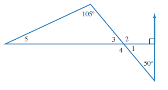 Chapter 10.2, Problem 6E, In Exercises 5-6, find the measures of angles 1 through 5 in the figure shown.
6. 
 