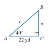 Chapter 10.6, Problem 19E, In Exercises 19-22, find the measures of the parts of the right triangle that are not given. Round 