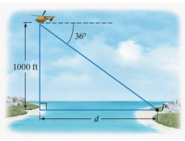 Chapter 10.6, Problem 45E, A helicopter hovers 1000 feet above a small island. The figure below shows that the angle of 