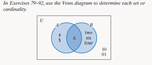 Chapter 2.3, Problem 81E, In Exercises 79-92, use the Venn diagram to determine each set or cardinality. A ∪ B 