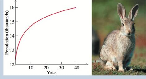 Chapter 4.4, Problem 93E, Solve each problem. Population of Rabbits The population of rabbits in a national forest is modeled 