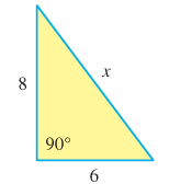 Chapter 10, Problem 71RE, Find the length x of the hypotenuse of the right triangle shown. 