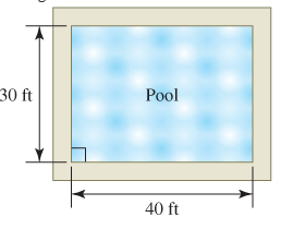 Chapter 11.5, Problem 37E, Solve each problem. See Example 4. A club swimming pool is 30 ft wide and 40 ft long. The club 