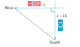 Chapter 5, Problem 61RE, 5.6 Solve each problem.
61.	Two cars left an intersection at the same time. One traveled west, and 