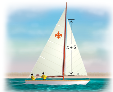 Chapter 11.8, Problem 8ES, a
Solve.
8.	Dimensions of a Sail. The height of the jib sail on a Lightning sailboat is 5 ft greater 
