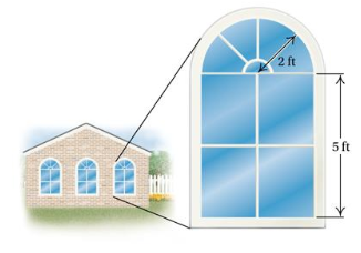 Chapter 6, Problem 34RE, 34.	A Norman window is designed with dimensions as shown. Find its area and its perimeter. Use 3.14 