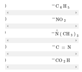 Chapter 15, Problem 2Q, 15.2 Which of the following is not a meta-directing substituent when present on a benzene ring?

 