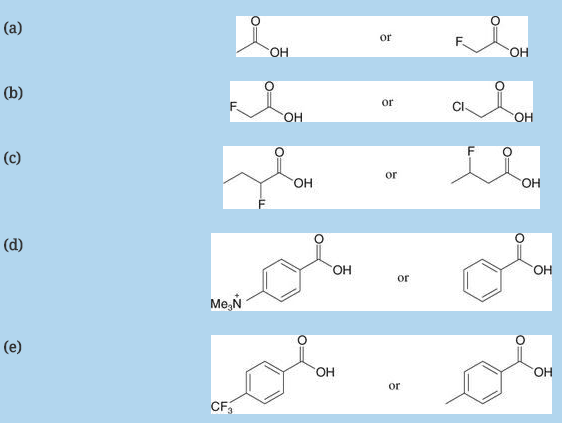 Chapter 17, Problem 3PP, PRACTICE PROBLEM
17.3 Which acid of each pair shown here would you expect to be stronger?

 