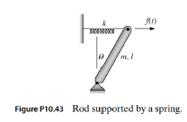Chapter 10, Problem 43P, A rod of mass m and length l is pinned at the bottom and supported by a spring of stiffness k at the 
