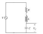 Chapter 5, Problem 21P, A sinusoidal voltage source V = 110 V of frequency 60 Hz(=120rad/s) is applied to an RLC circuit as 