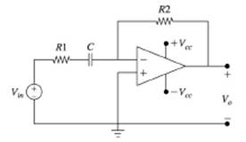 Chapter 5, Problem 36P, In the Op-Amp circuit shown in Fig. P5.36. the output voltage V0 is given by V0=ZR2+ZC2ZR1+ZC1Vin 