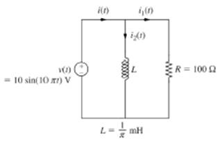 Chapter 6, Problem 24P, A parallel RL circuit is subjected to a sinusoidal voltage of frequency 10rad/s as shown in Fig. 