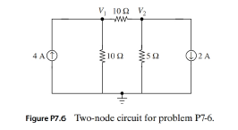 Chapter 7, Problem 6P, Consider the two-node circuit shown in Fig P7.6. The voltages V1 and V2 (in A) satisfy the following 