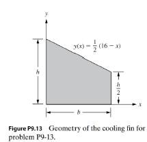 Chapter 9, Problem 13P, Repeat the problem P9-10 if the geomectry of a cooling fin is described by the shaded area shown in 