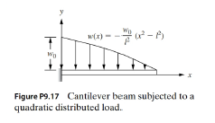 Chapter 9, Problem 17P, A cantilever beam is subjected to a quadratic distributed load, as shown in Fig. P9.17. Determine 