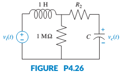 Chapter 4, Problem 83P, For the circuit shown in Figure P4.26, find the values of R2and C to yield 8% overshoot with a 