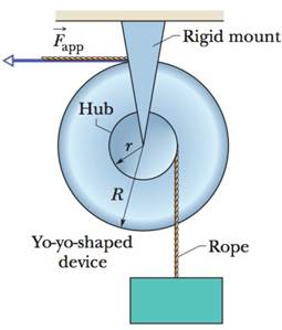 Chapter 10, Problem 98P, A yo-yo-shaped device mounted on a horizontal frictionless axis is used to lift a 30 kg box as shown 