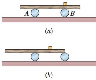 Chapter 12, Problem 58P, In Fig. 12-67a, a uniform 40.0 kg beam is centered over two rollers. Vertical lines across the beam 