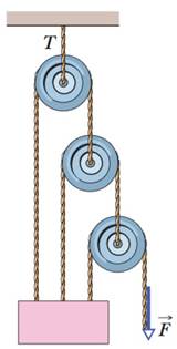 Chapter 12, Problem 61P, ILWThe force F in Fig. 12-70 keeps the 6.40 kg block and the pulleys in equilibrium. The pulleys 
