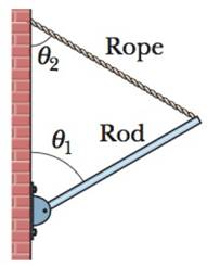 Chapter 12, Problem 69P, SSM In Fig. 12-76, a uniform rod of mass m is hinged to a building at its lower end, while its upper 