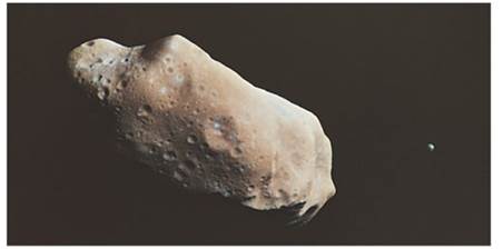 Chapter 13, Problem 56P, In 1993 the spacecraft Galileo sent an image Fig. 13-48 of asteroid 243 Ida and a tiny orbiting moon 