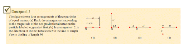 Chapter 13, Problem 7Q, Rank the four systems of equal- mass particles shown in Checkpoint 2 according to the absolute value 