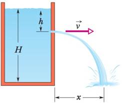 Chapter 14, Problem 71P, Figure 14-54 shows a stream of water flowing through a hole at depth h = 10 cm in a tank holding 