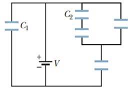 Chapter 25, Problem 14P, GO In Fig. 25-30, the battery has a potential difference of V = 10.0 V and the five capacitors each 