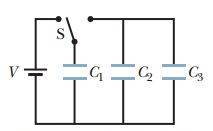 Chapter 25, Problem 22P, In Fig. 25-37, V = 10 V, C1 = 10 F, and C2 = C3 = 20 F. Switch S is first thrown to the left side 