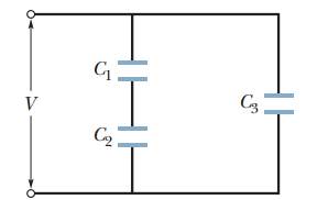 Chapter 25, Problem 34P, In Fig. 25-28, a potential difference V = 100 V is applied across a capacitor arrangement with 