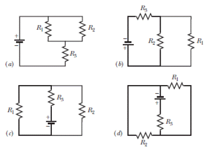 Chapter 27, Problem 2Q, a In Fig. 27-18a, are resistors R1 and R3 in series? b Are resistors R1 and R2 in parallel? c Rank 