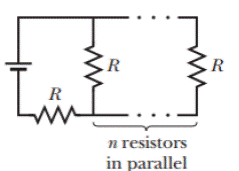 Chapter 27, Problem 42P, In Fig. 27-52, an array of n parallel resistors is connected in series to a resistor and an ideal 