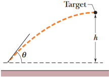 Chapter 4, Problem 122P, GO You are to throw a ball with a speed of 12.0 m/s at a target that is height h = 5.00 m above the 