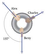 Chapter 5, Problem 6P, In a two-dimensional tug-of-war, Alex, Betty, and Charles pull horizontally on an automobile tire at 
