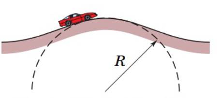 Chapter 6, Problem 82P, In Fig. 6-57, a stuntman drives a car without negative lift over the top of a hill, the cross 