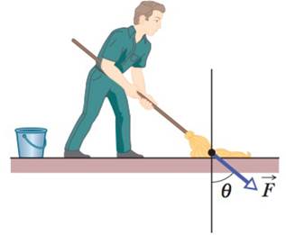 Chapter 6, Problem 95P, In Fig. 6-61 a fastidious worker pushes directly along the handle of a mop with a force F. The 