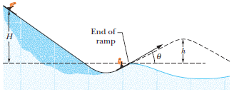 Chapter 8, Problem 22P, A 60 kg skier starts from rest at height H = 20 m above the end of a ski-jump ramp Fig. 8-37 and 